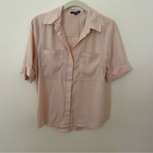 Express pale pink silky button down blouse small
